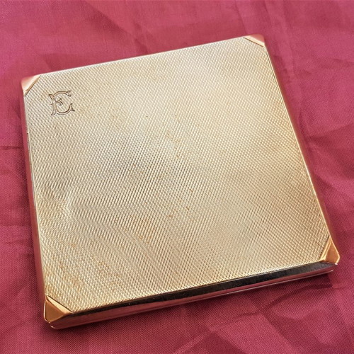 Silver and gold handmade vintage cigarette case used, Made in England 1932
