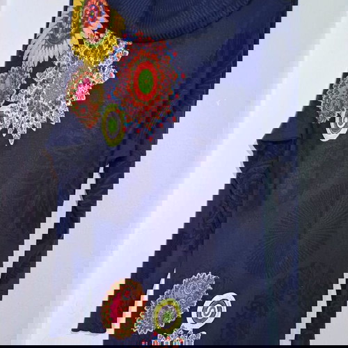 Desigual knitted dress XL like new, blue with colorful mandala patterns