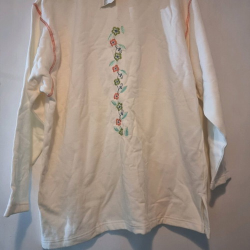 Cotton blouse new, large size, white and beige with design without shoulder pads