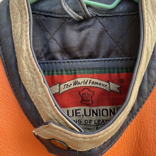 Leather motorcycle jacket used, size XL, Blue Union
