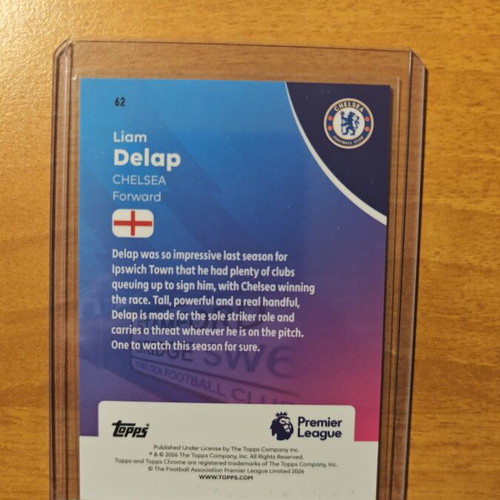 2025-26 Topps Chrome EPL Liam Delap Blue Raywave Refractor numbered 118/150