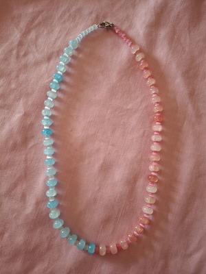 Blue pink necklace handmade with glass beads and stainless steel clasp