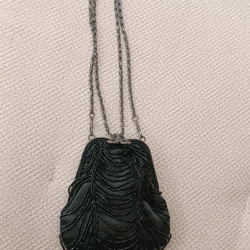 Evening bag like new, black with long chain