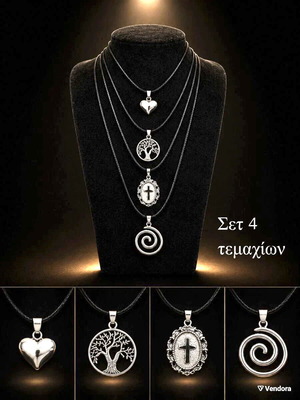 Set of 4 stainless steel 316L pendants new, silver