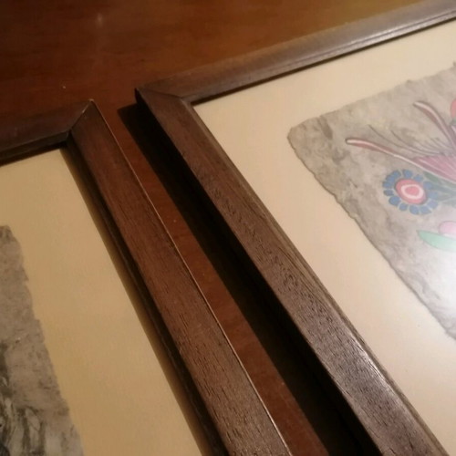 Fantastic paintings with vivid colors new, wooden walnut frame
