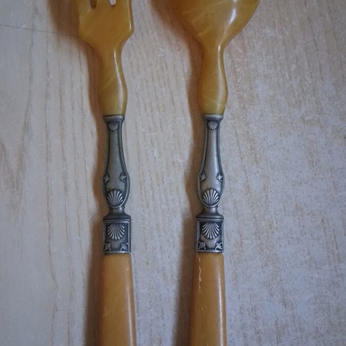 French salad serving set like new, bakelite 1930 first generation, 27 cm