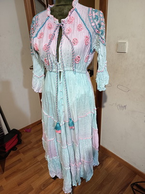 Indian summer dress, one size, cotton, pink and turquoise