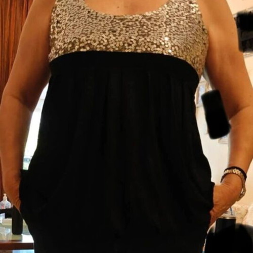 Sequin camisole top Large used with black satin evening clutch