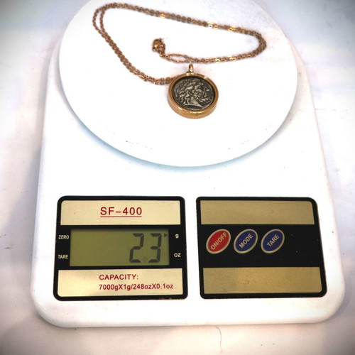 Ancient pendant silver-plated coin - replica - Philip, glass case necklace pendant 22K gold-plated