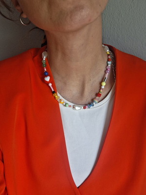 Necklace with various beads and stainless steel clasp