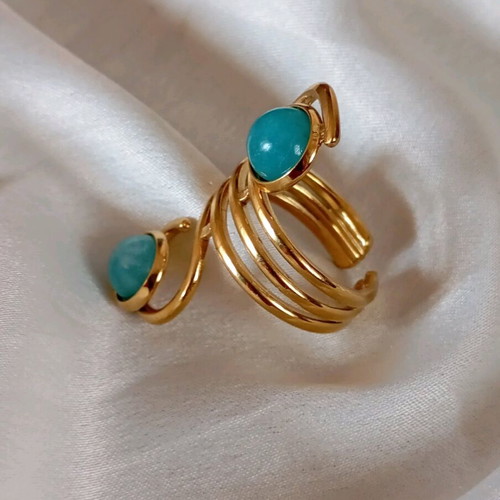Ring stainless steel new, ancient Greek style with two blue stones