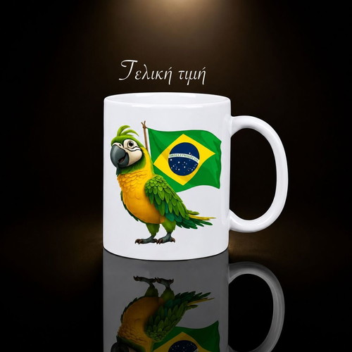 Ceramic mug 330ml with parrot and Brazil flag new