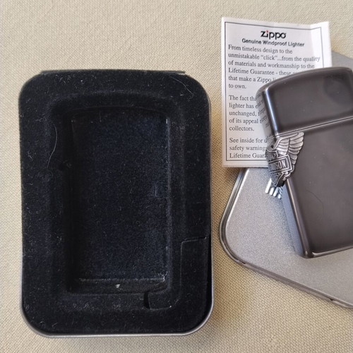 Zippo Slim Midnight Chrome Harley-Davidson Wing lighter mint condition