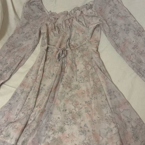 Floral romantic dress with cord, size L, new, multicolor purple