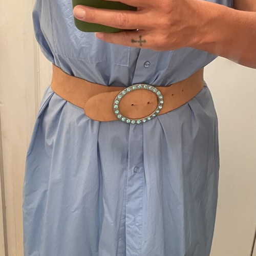 H&M cotton dress with leather belt, turquoise, size M