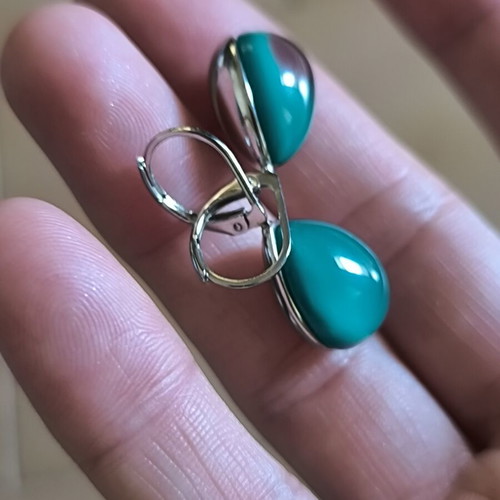 Stainless Steel drop earrings with green stone