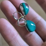 Stainless Steel drop earrings with green stone