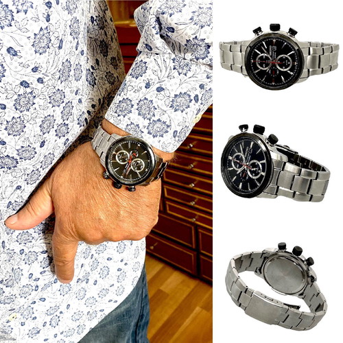 Seiko chronograph used quartz 44mm with alarm men's watch