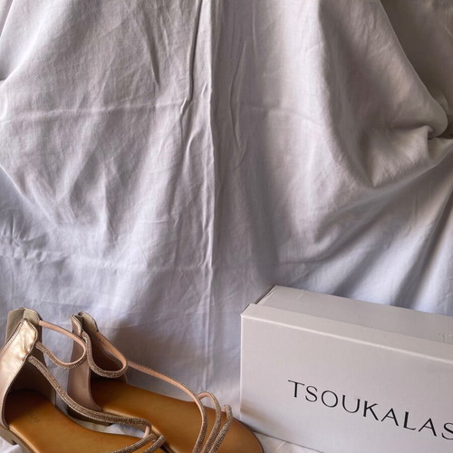 Tsoukalas Shoes bronze synthetic leather sandals with rhinestone straps size 40 new