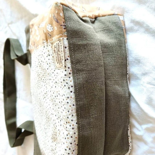 Handmade tote shoulder bag with appliqué umbrella new, beige multicolor