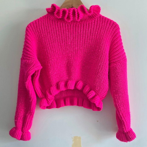 Fuchsia wool sweater crop top, size Small
