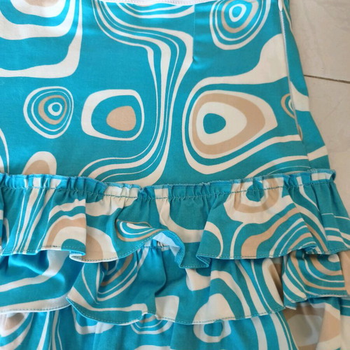 Skirt with ruffles used, white and turquoise, size S