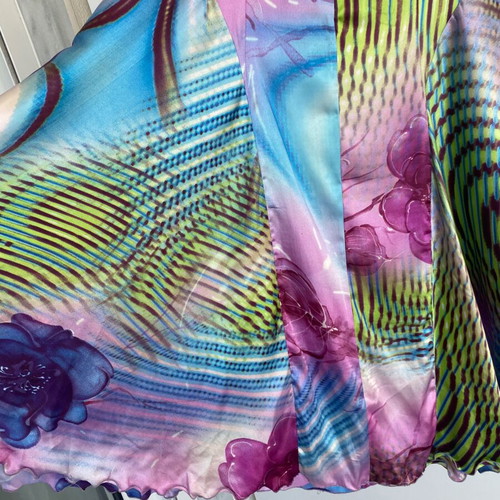 Vintage Y2K long satin dress like new, handmade, multicolor blue