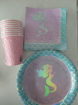 Mermaid Shine paper plates, cups and napkins set