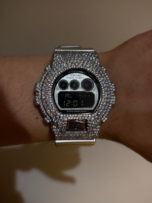 Casio G-Shock 6900 brand new iced out watch with moissanite, white