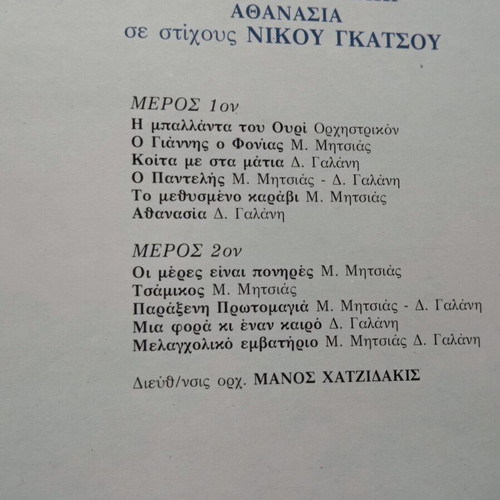 Athanasia vinyl LP like new, Manos Hadjidakis & Nikos Gatsos