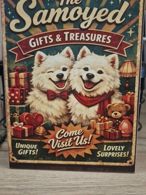 Wooden decorative sign Happy Samoyed like new 13×18 cm