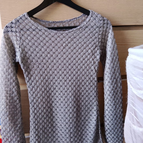 Long-sleeve blouse gray silver like new