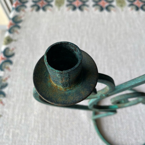 Vintage wrought iron candle holder used, year 1993 with minor oxidations