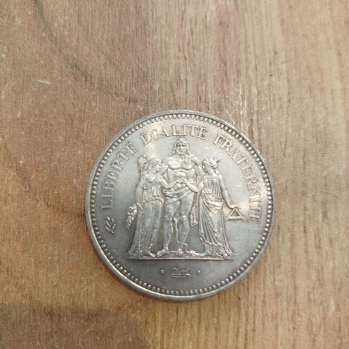 50 French Francs Coin like new, 30g silver 900, large 41mm