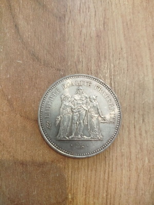 50 French Francs Coin like new, 30g silver 900, large 41mm