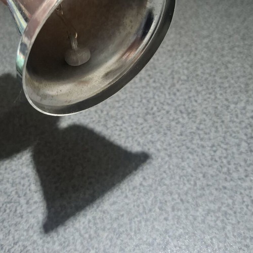 Metal Hand Bell used, silver with black handle