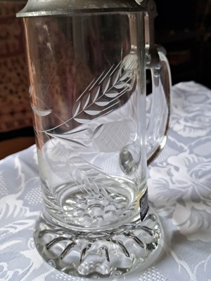 Kristallglas 500 ml beer glass like new with pewter lid