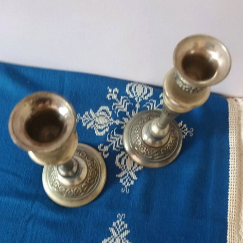 Antique candlesticks used, set of 2, 30 cm height
