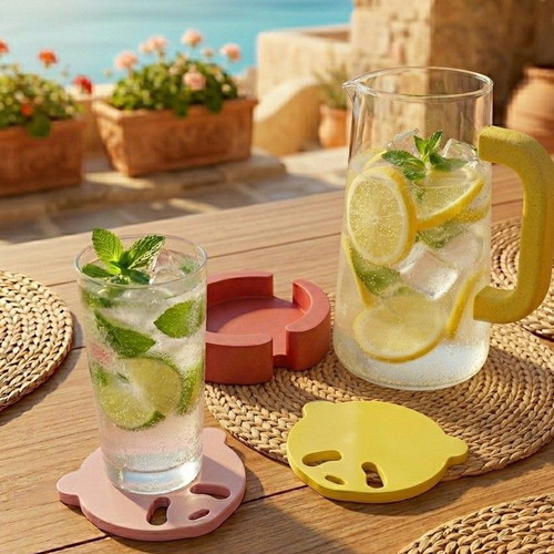 Cement Panda Coaster Set with Base, New, Minimal Colorful Design