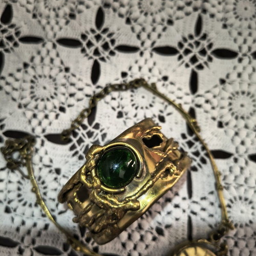 Vintage handmade brass jewelry set.