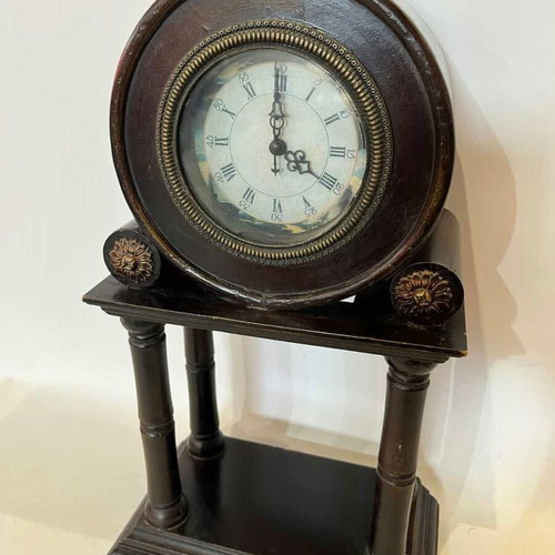 Vintage wooden table clock with brass details, 41x22x12 cm