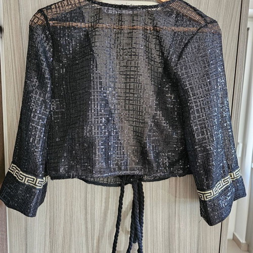 Alexandra Katsaiti top used, black drape with sequins and gold details