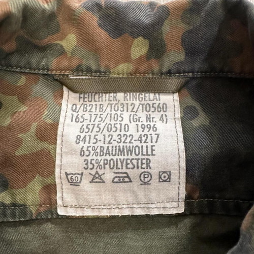 German Army Camouflage Field Jacket Size 4 Used Vintage 1996