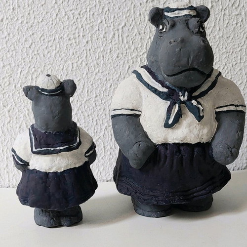 Handmade sailor hippopotamus figurines, decoration
