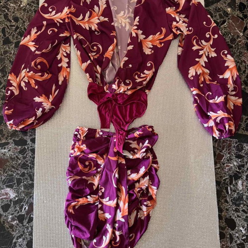 Women's set bodysuit with purple floral skirt like new
