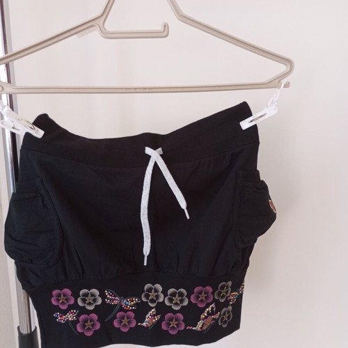Black embroidered skirt with white top set, size S