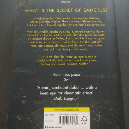 Sanctus book used in English by Simon Toyne