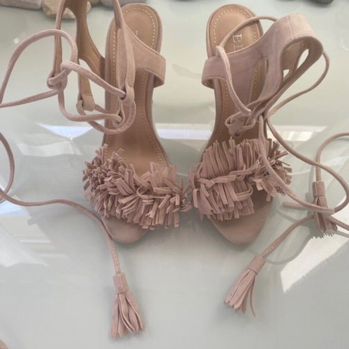 High Heeled Sandals with Fringes like new, beige, size 37