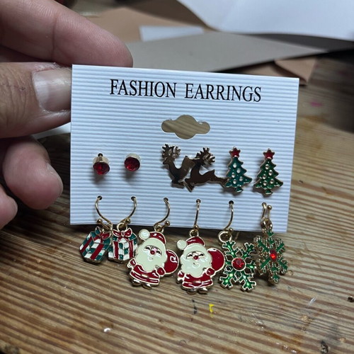 Christmas metal earrings set of 6 pieces new