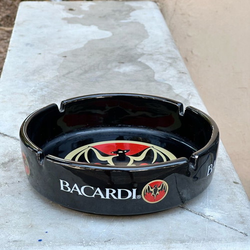 Bacardi porcelain ashtray vintage collectible used with bat logo